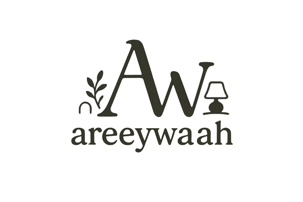 create a logo for areeywaah, colour black, aesthetic, use A and W - make it soft tone not sharp, home decor type